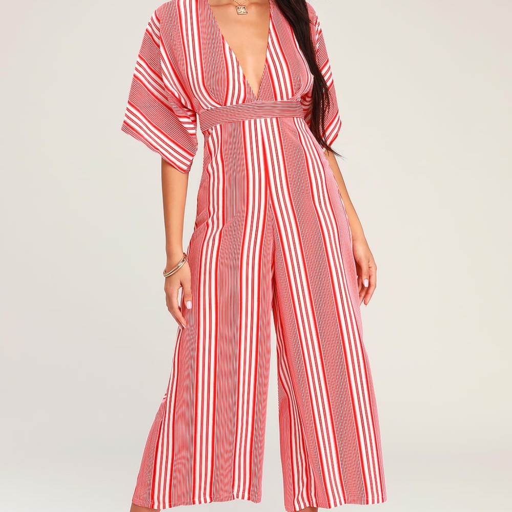 Lulus Red & White Striped Jumpsuit
